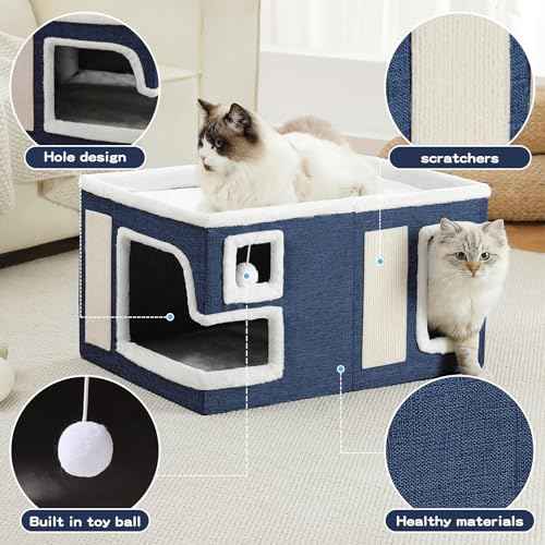 Large Cat Houses for Indoor Cats (Blue / X-Large)