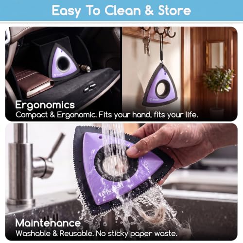 Mini Pet Hair Remover for Car Detailing Dog Hair Tool Brush (Purple)