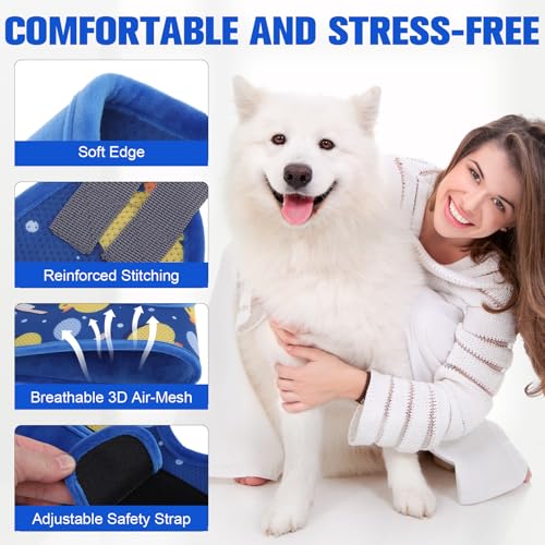 Dog Grooming Hammock Harness for Dogs & Cats with Pet Nail Clipper Trimmer (M / Navy Blue)