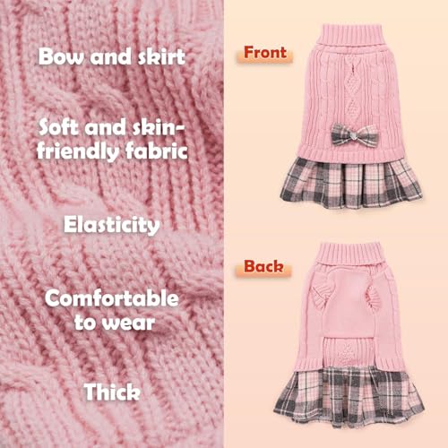 Small Dog Sweater Dress with Bowtie Turtleneck (X-Small (2-5lbs) / Pink)