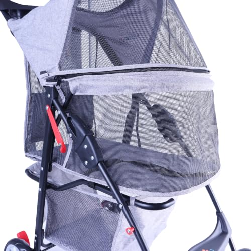 Full Window pet Stroller 4 Wheels for Cats & Dogs (With Zipper Pet Stroller / Gray)