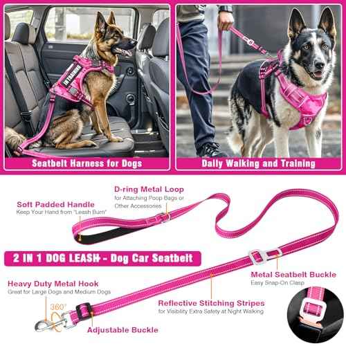 Tactical Dog Harness and Leash Set with 10 Patches for Medium Dogs (Medium / Camo Pink)