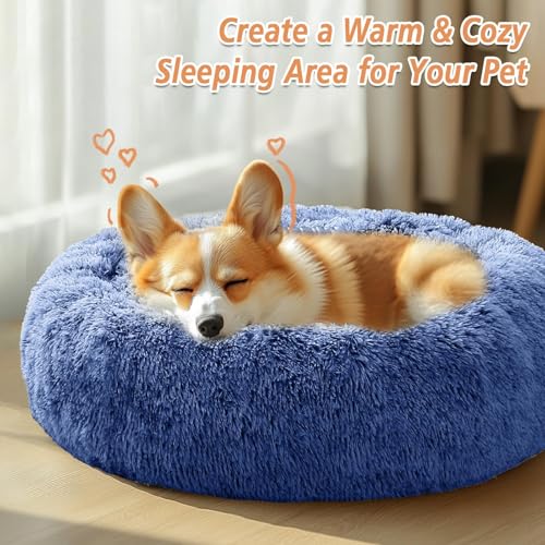 Calming Dog Bed Medium Size Dog (Navy Blue / 31.0"L x 31.0"W x 8.0"Th)
