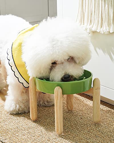 Ceramic Slow Feeder Dog Bowls Elevated (Clover Green+Stand / L-3 Cups)