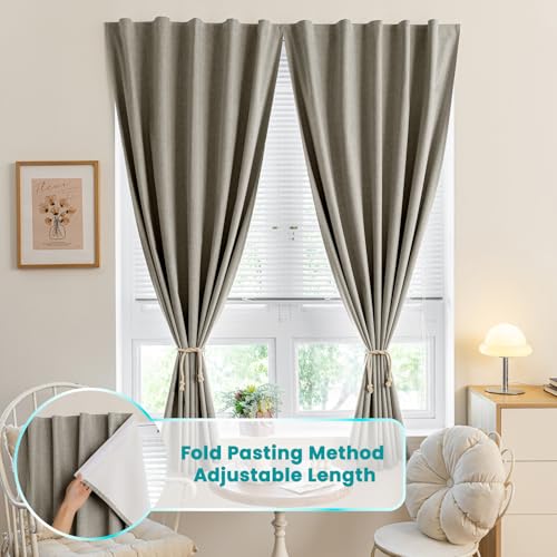 100% Blackout Self Adhesive Curtains Portable Curtain Simple and Easy to install Bedroom Window Thermal Lnsulated Kitchen Room Darkening Black Small Drapes (35"W x 72"L (Pack of 1) / Light Brown)