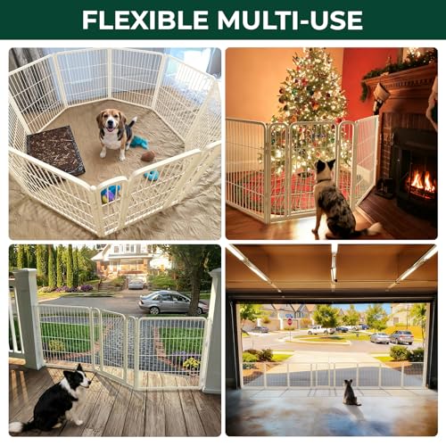 Dog Gate Extra Wide Adjustable for Openings Up to 83" (White / Up to 83" W【2 Panels + 1 Door】 / 32"H)