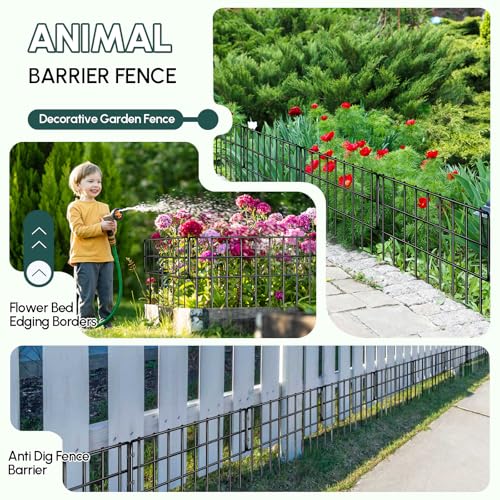 42.5ft (L) x 13in (H) Garden Fence Animal Barrier, 30 Panels No Dig Fence for Dogs, 1.35in Gap Rustproof Metal Decorative Garden Fencing, Anti Digging Barrier Ground Defense Border for Outdoor, Yard (Black / 30 panels, 42.5ft(L)×13in(H) Black)