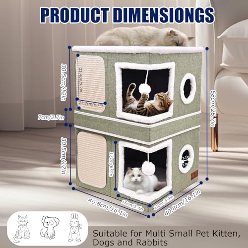 2 Story Cat House for Indoor Cats (Green / Double)