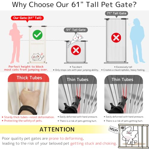 61.02" Extra Tall Pet Gate for Cat Dog 26.38" (61.02" H-cream / 26.38"-30.11" W)