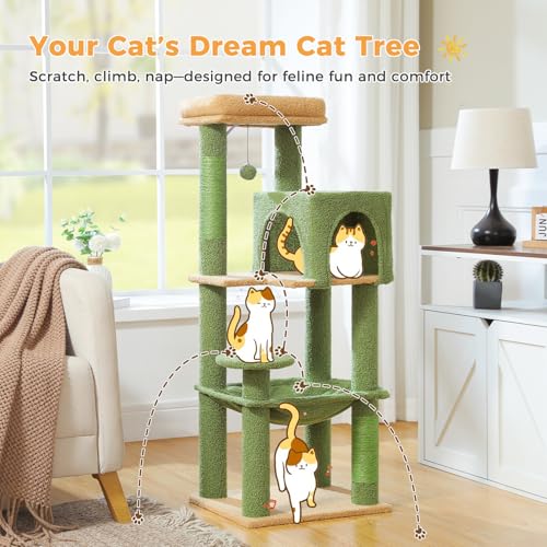44.5" Cat Tree with Metal Hammock (Green / 44.5in)