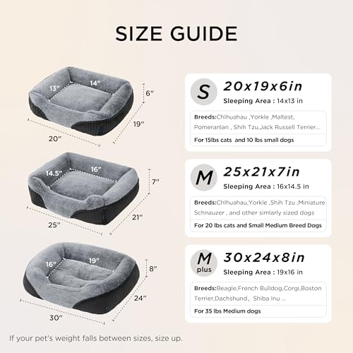 Washable Dog Bed Medium Size Dog Rectangle Big Pet Bed (Grey / 30"L x 24"W x 8"Th)