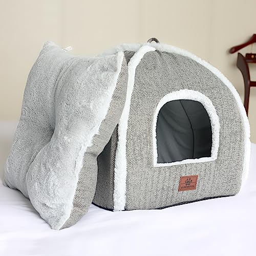 Cat Bed for Indoor Cats (Grey-2 / L(17.5 x 17.5 x 17.5 Inch))