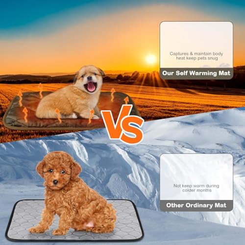 2 Pack Self Heating Cat Mat Self Warming Pet Pads Washable Kennel Mat Dog Crate Pad Reflects Body Heat Non Skid Cat Thermal Pads for Puppy Indoor Outdoor (16 x 20 inches / Brown)