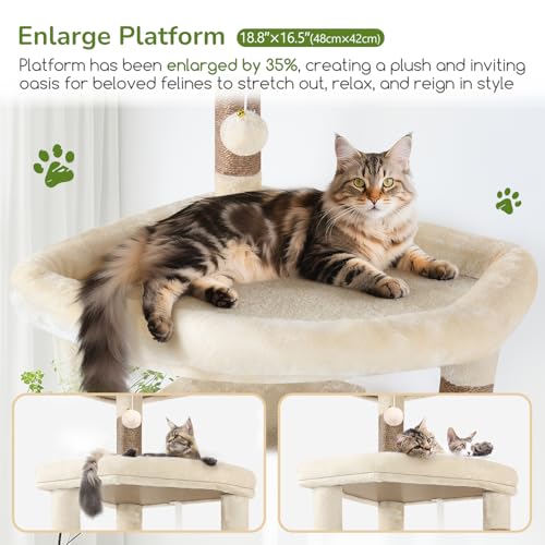 65in Sturdy Cat Tree Tower for Indoor Large Cats (65inch / Beige)
