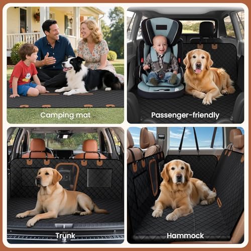 600D Heavy Duty Dog Car Seat Cover for Back Seat (Black)