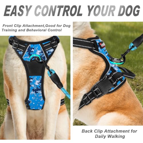 Dog Harness No Pull for Small Sized Dog Front Back Clips (Small(Chest:19.5-26") / Blue Camo)