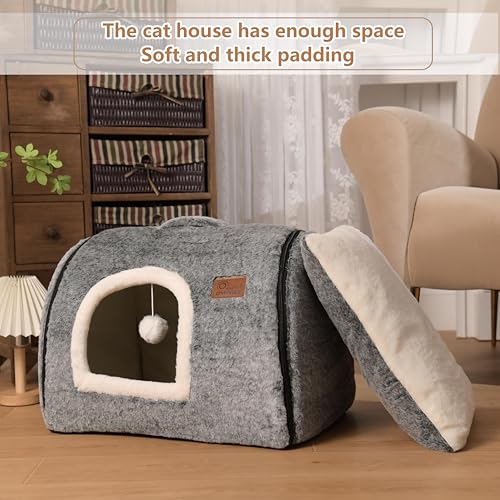 cat Bed cave cat beds for Indoor Cats (M:(17.7"×14.9"×14.9") / Dark Grey)