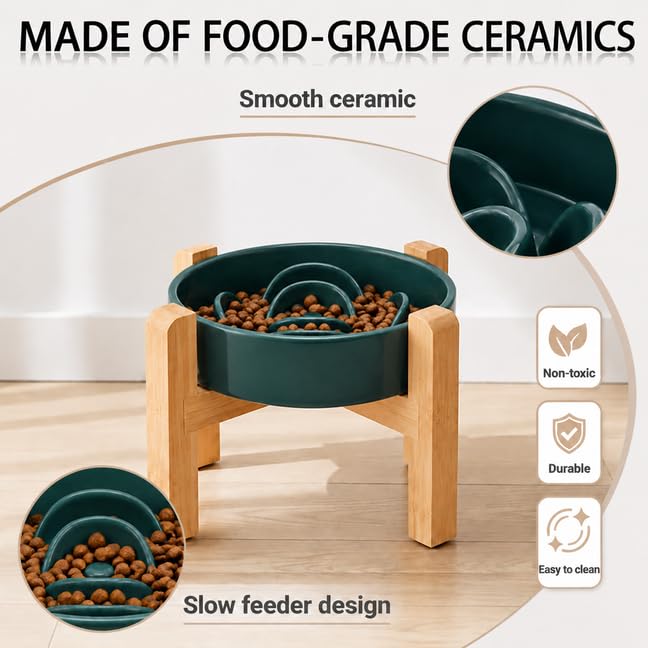 8.66 in Dog Bowl Ceramic Slow Feeder for Medium Large Dogs (Green / 8.26in)