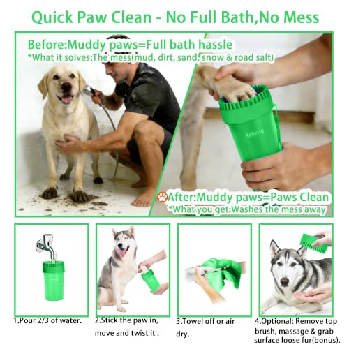 Dog Paw Cleaner Cup with Detachable Top Brush for Large & XL Dogs (Large(3Towels&Brush) / Green)