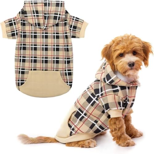 Plaid Dog Hoodie (Small / Beige)