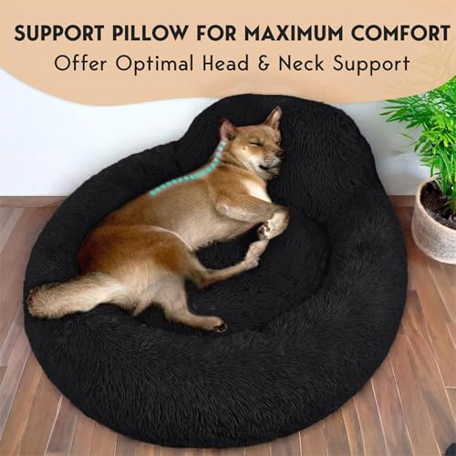 PetJett Calming Dog Bed Medium Size Dog (Black / Medium - 30”L x 30”W x 8”Th)