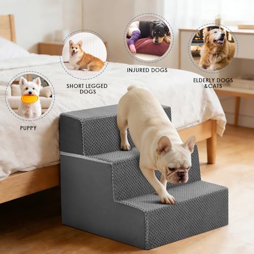 Dog Stairs for Small and Medium Dogs (Grey / Straight-13.39"H)