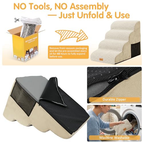 High Density Foam Dog Stairs 4 Tiers (Beige / 28.5*15.7*20.5)