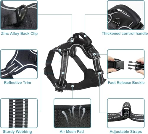 No Pull Dog Harness with Leash for Large Dog (Black / L)