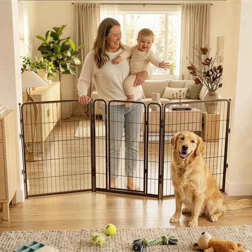Dog Gate Extra Wide Adjustable for Openings Up to 83" (Black / Up to 83" W【2 Panels + 1 Door】 / 40"H)