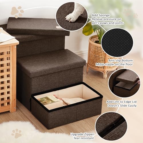 Dog Stairs for High Bed (Coffee / 29.5" X 17" X 17.7" H)