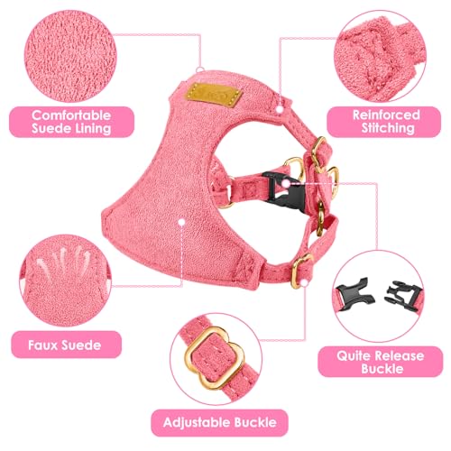 No Pull Dog Harness with Leash for Small Medium Dogs (XX-Small(2.2-6lb) / Solid Pink)