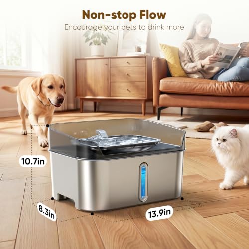 Large Stainless Steel Dog Water Fountain no Spill (Silver)