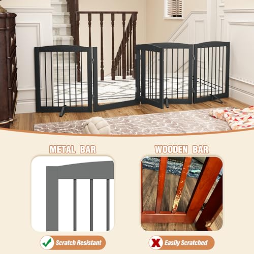Freestanding Dog Gate with Door (4 Panel 24" / Gray)