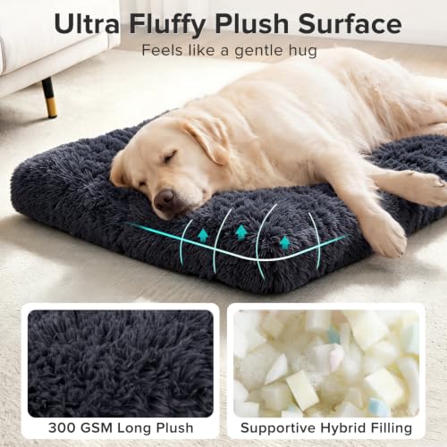Large Dog Bed Crate Pad (35.0"L x 23.0"W x 3.5"Th / Dark Grey)
