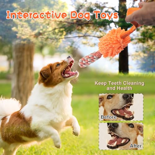 Dog Puppy Toys Dog Squeak Toys Plush Dog Toy with Dog Ropes Knots for Fun and Teeth Cleaning (Orange / Dog Bite Stick Toy)