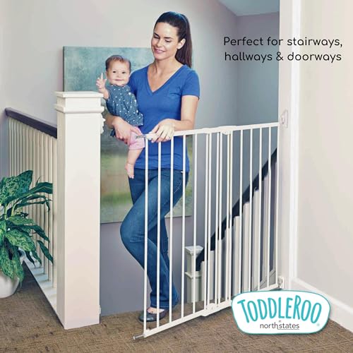 Toddleroo Easy Swing & Lock Baby Gate for Top of Stairs (Ivory / 36" Tall)