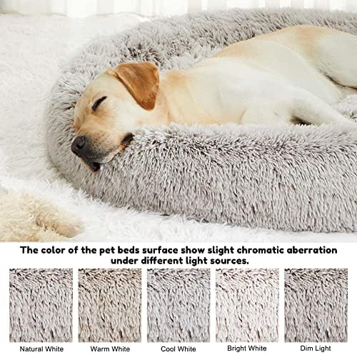 Western Home Calming Donut Large Dog Bed Pet Bed (White Khaki / 36.0"l x 36.0"w x 8.0"th)