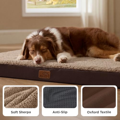 Washable Dog Beds Large Sized Dog with Comfy Sherpa (36"L x 27"W x 3"Th / Brown)