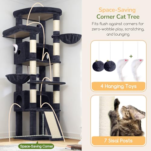 80in Tall Extra Large Heavy Duty Corner Cat Tree Tower (Dark Grey)