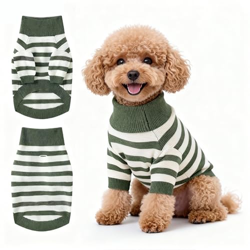 Small Dog Sweater (Green Stripe Pullover(Order One Size Up) / Medium)