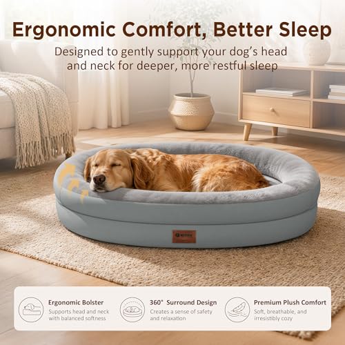 Waterproof Orthopedic Dog Bed for Medium Dogs (Silver / 35"L x 25"W x 7"Th)