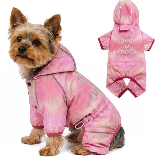 Dog Raincoat Waterproof Full Coverage Softshell Jacket (S-Back(9.5-11.4″) | Weight(8-12lbs) / Pink Watercolor)