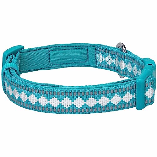 3 Colors 3M Reflective Jacquard Neoprene Padded Adjustable Dog Collar (Small / Polyester Buckle- Peacock)