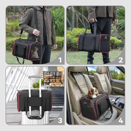 Medium Expandable Cat Carrier for Air Travel (17"L x 11"W x 11"H / Black)