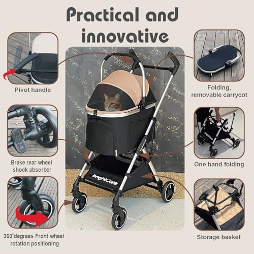 Small Pet Stroller for Dogs & Cats Under 20 lb with Detachable Carrier