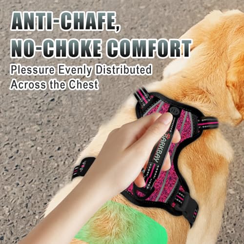 Dog Harness for Large Dogs No Pull Dog Vest ID Tag Pocket (Pink/Black / X-Large)