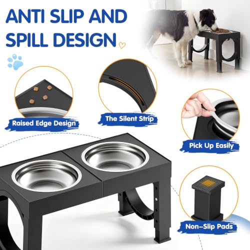 Elevated Dog Bowls Large Breed Raised Dogs Bowl Stand Large (A-Black)