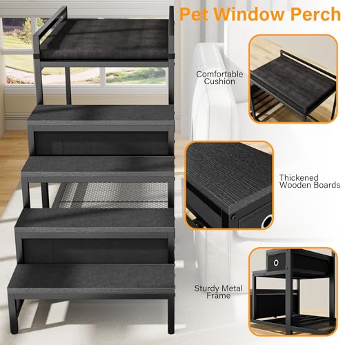 Pet Bunk Bed with Stairs and Storage (Black)