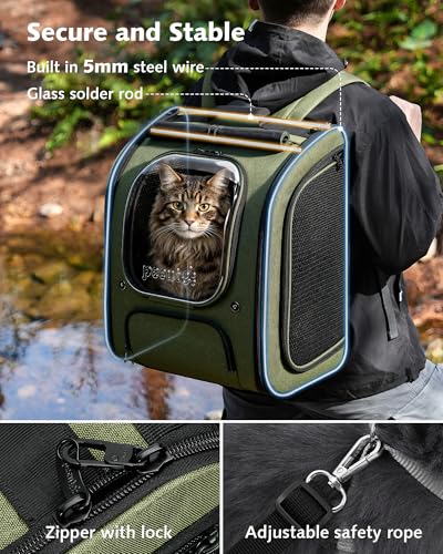 Cat Backpack Carrier (Green / 14.9"L x 11.0"W x 19.6"H)
