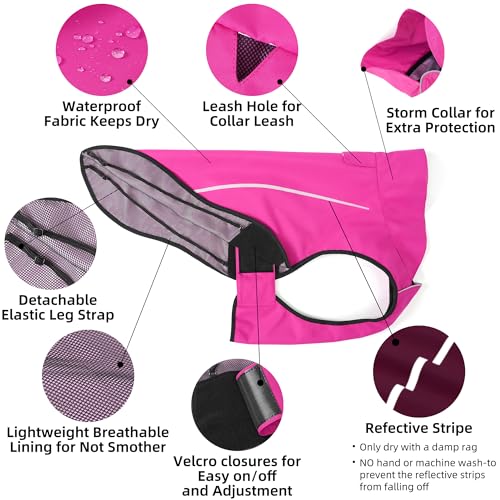 Dog Raincoat Adjustable Waterproof Reflective Rain Jacket for Small Medium Large Dogs (XXS Chest 16"-19" / Hot Pink)